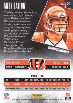 2014 Panini Certified #20 Andy Dalton Back