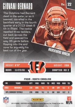 2014 Panini Certified #22 Giovani Bernard Back