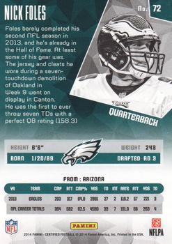 2014 Panini Certified #72 Nick Foles Back