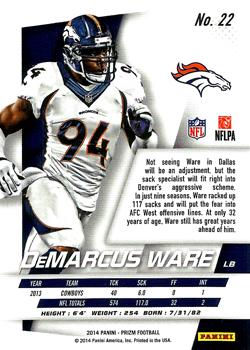 2014 Panini Prizm #22 DeMarcus Ware Back