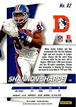 2014 Panini Prizm #82 Shannon Sharpe Back