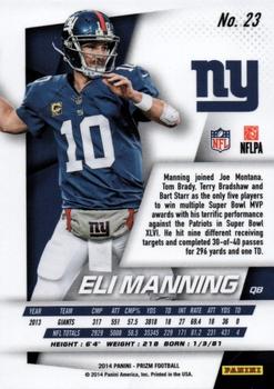 2014 Panini Prizm #23 Eli Manning Back