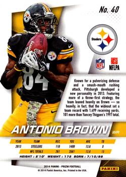 2014 Panini Prizm #40 Antonio Brown Back