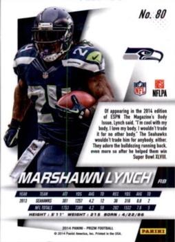 2014 Panini Prizm #80 Marshawn Lynch Back