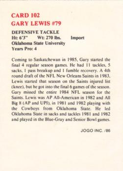 1986 JOGO #102 Gary Lewis Back