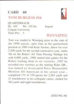 1990 JOGO #60 Tom Burgess Back