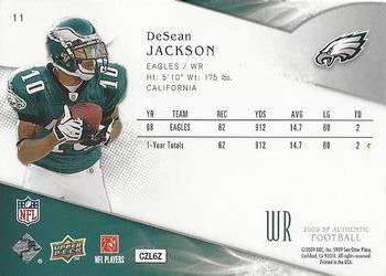 2009 SP Authentic #11 DeSean Jackson Back