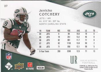 2009 SP Authentic #27 Jerricho Cotchery Back