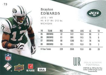 2009 SP Authentic #73 Braylon Edwards Back