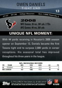 2009 Topps Unique #13 Owen Daniels Back