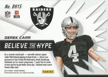 2014 Panini Prizm - Believe The Hype #BH15 Derek Carr Back