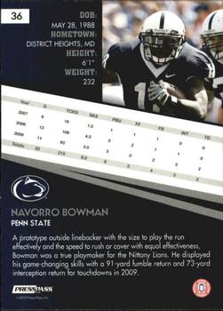 2010 Press Pass #36 Navorro Bowman Back