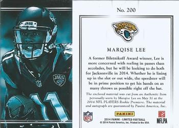 2014 Panini Limited #200b Marqise Lee Back