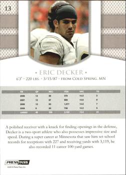 2010 Press Pass PE #13 Eric Decker  Back