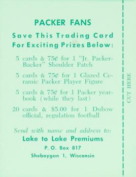 1961 Lake to Lake Green Bay Packers #7 Gary Knafelc Back
