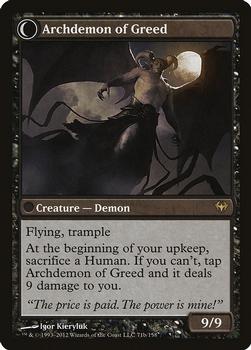 2012 Magic the Gathering Dark Ascension #71 Ravenous Demon / Archdemon of Greed Back