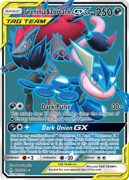 2019 Pokemon Sun & Moon Unbroken Bonds #200/214 Greninja & Zoroark Tag Team GX Front