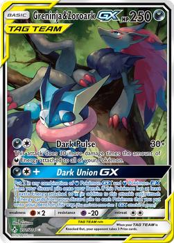 2019 Pokemon Sun & Moon Unbroken Bonds #201/214 Greninja & Zoroark Tag Team GX Front