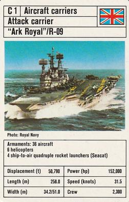 1981 Ace Trumps Modern Warships #C1 “Ark Royal”/R-09 Front