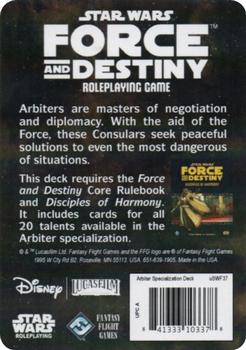 2015 Fantasy Flight Games Star Wars Force and Destiny Specialization Deck Consular Arbiter #NNO Credits Back