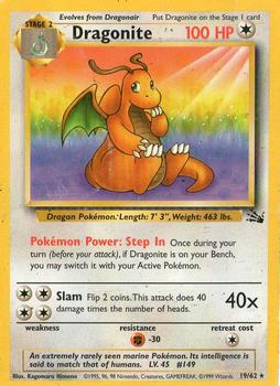 1999 Pokemon Fossil #19/62 Dragonite Front