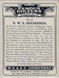 1927 Churchman's Famous Golfers 1st Series (Large) #6 Earnest Holderness Back