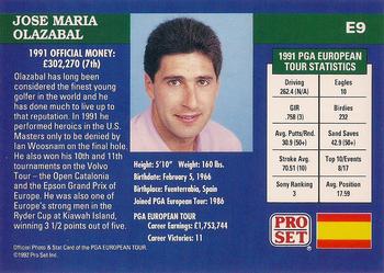 1992 Pro Set PGA Tour The Honda Classic #E9 Jose Maria Olazabal Back