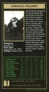 1993-98 Grand Slam Ventures Champions of Golf: The Masters Collection - Gold Foil #NNO Arnold Palmer Back