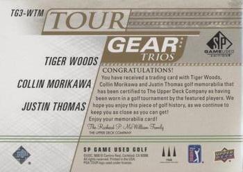 2021 SP Game Used - Tour Gear Trios Gold #TG3-WTM Tiger Woods / Justin Thomas / Collin Morikawa Back