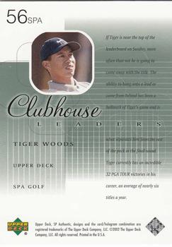 2002 SP Authentic #56SPA Tiger Woods Back