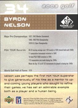 2003 SP Game Used #34 Byron Nelson Back