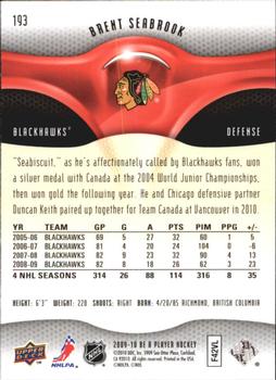 2009-10 Upper Deck Be A Player #193 Brent Seabrook Back