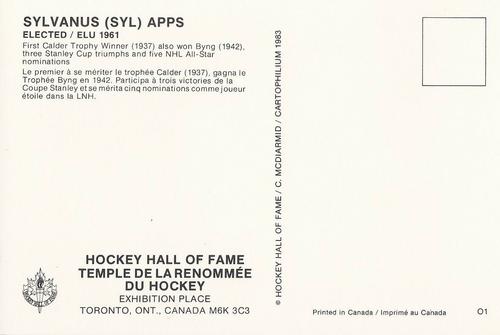 1983 Cartophilium Hockey Hall of Fame Postcards #O1 Syl Apps Back