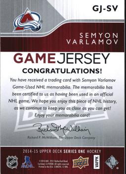 2014-15 Upper Deck - Game Jerseys #GJ-SV Semyon Varlamov Back