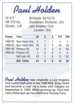 1993-94 St. John's Maple Leafs (AHL) #NNO Paul Holden Back