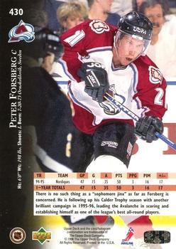 1995-96 Upper Deck - Electric Ice Gold #430 Peter Forsberg Back