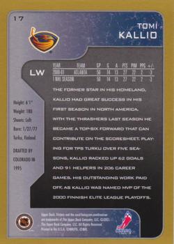 2001-02 Upper Deck Victory - Gold #17 Tomi Kallio Back