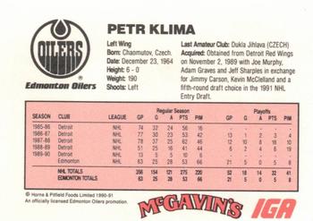 1990-91 IGA Edmonton Oilers #NNO Petr Klima Back