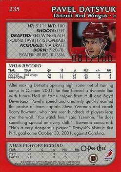 2002-03 O-Pee-Chee - O-Pee-Chee Premier Red Line #235 Pavel Datsyuk Back