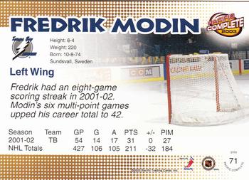 2002-03 Pacific Crown Royale - 2002-03 Pacific Complete #71 Fredrik Modin Back