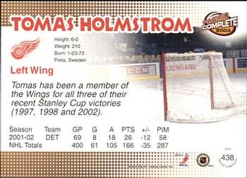 2002-03 Pacific Crown Royale - 2002-03 Pacific Complete #438 Tomas Holmstrom Back