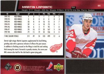 1998-99 Upper Deck Gold Reserve #86 Martin Lapointe Back