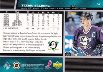 1998-99 Upper Deck Gold Reserve #34 Teemu Selanne Back