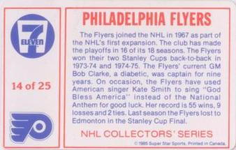 1985-86 7-Eleven NHL Collectors' Series #14 Tim Kerr / Mark Howe Back