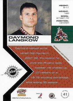 2002-03 Pacific - Jerseys #41 Daymond Langkow Back