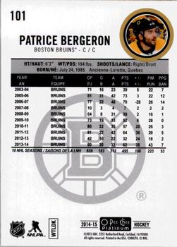 2014-15 O-Pee-Chee Platinum #101 Patrice Bergeron Back