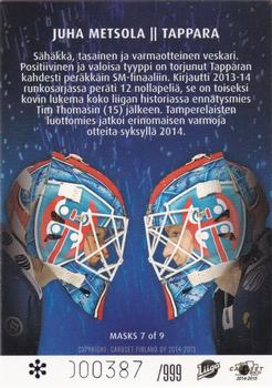 2014-15 Cardset Finland - Masks Limited Special Edition #MASKS7 Juha Metsola Back