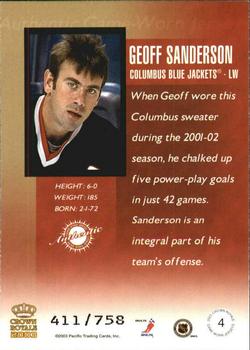 2002-03 Pacific Crown Royale - Game-Worn Jerseys #4 Geoff Sanderson Back