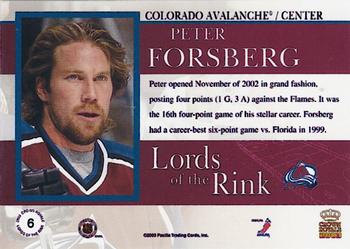 2002-03 Pacific Crown Royale - Lords of the Rink #6 Peter Forsberg Back
