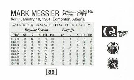 1988-89 Edmonton Oilers Action Magazine Tenth Anniversary Commemerative #89 Mark Messier Back